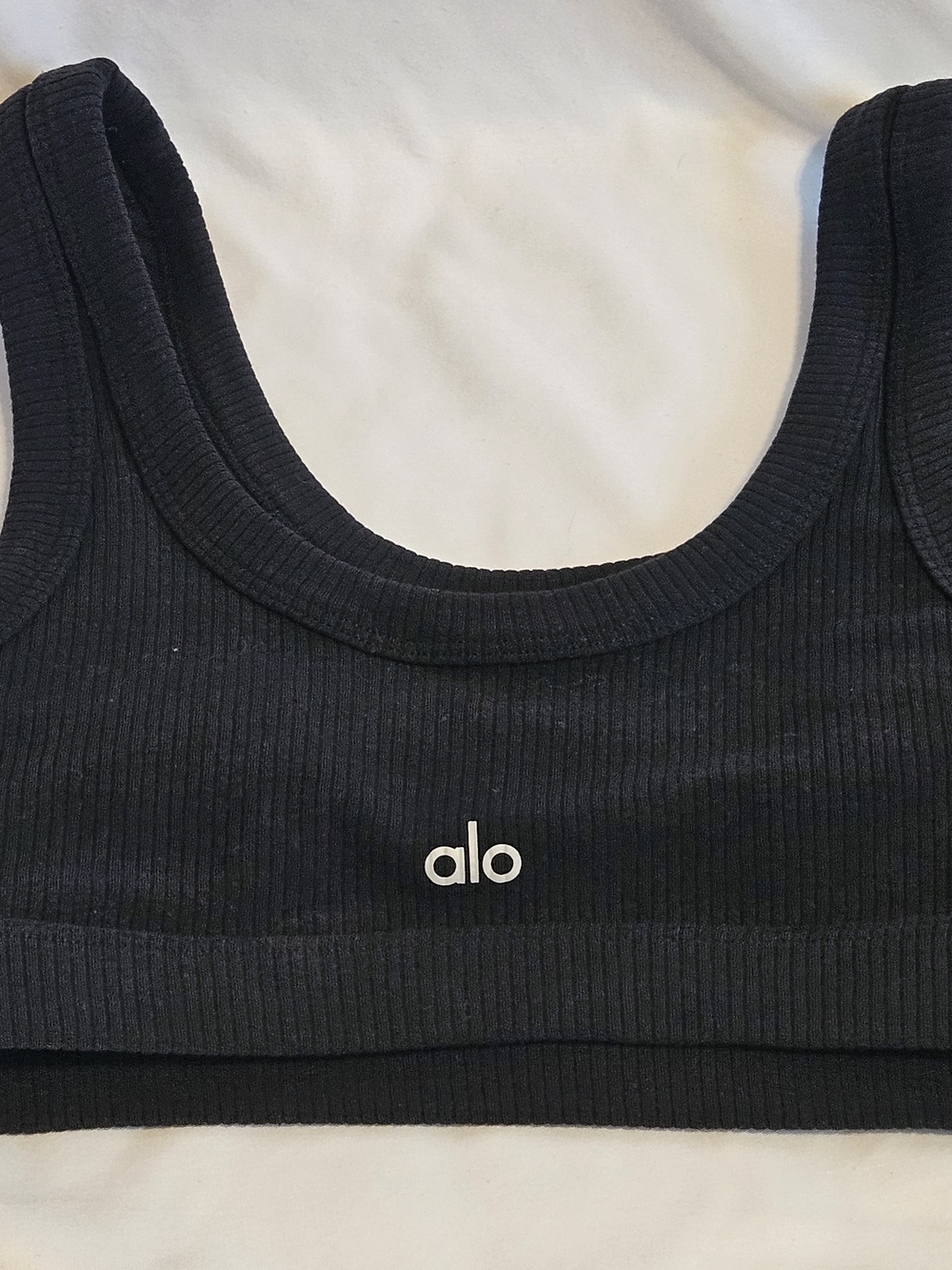 Alo-Womens Black Ribbed Sports Bra SZ. S